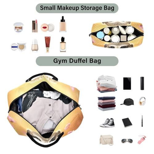 Large Travel Duffel Bag, Cute Meerkat with Bouquet Sports Tote Gym Bag, Shoulder Weekender Overnight Bag for Women Men, Carry On Luggage with Toiletry Bags4