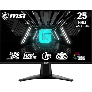 MSI G255F 24, -Zoll-FHD-Gaming-Monitor – 1920 x 1080 Rapid IPS-Panel, 180 Hz / 1 ms (GtG), 99% sRGB-Farbraum, Adaptive-Sync – DP 1.2a, HDMI 2.0b CEC