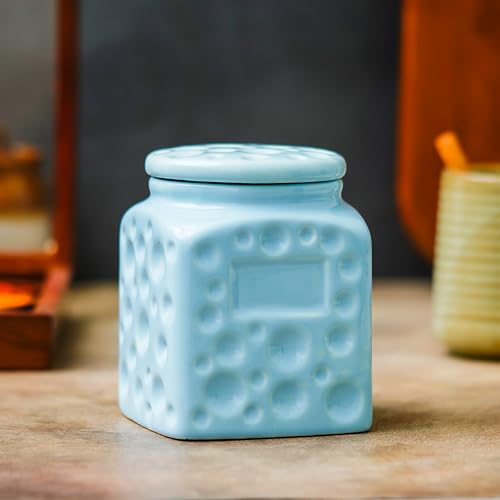 Image of Ceramic Storage Jar with Lid for Kitchen 800 ml | Decorative Ceramic Container for Tea, Coffee, Sugar, Spices, Cookies & Snacks | Multipurpose Countertop Food Storage Canister for Home | Sky Blue