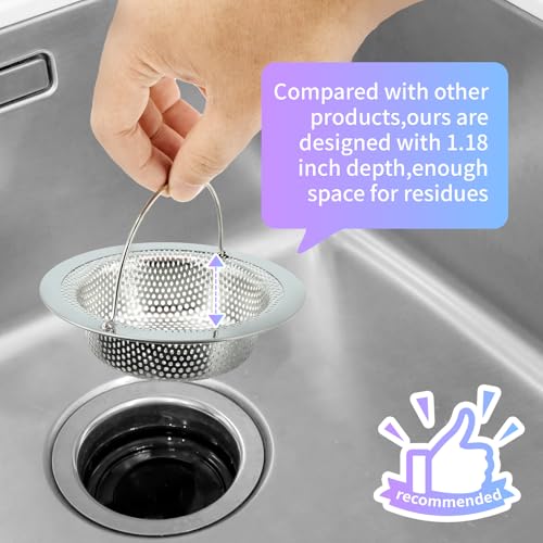 2 Pack Kitchen Sink Drain Strainer with Handle, Stainless Steel Large Kitchen Sink Drain Basket Food Catcher, 4.5 inch Diameter, Rust Free - Image 3