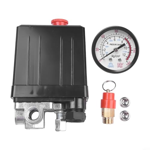 Interruptor de presión del compresor de aire, regulador de colector de 4 puertos de 175 psi con válvula de seguridad, control de 240 V 15 A para compresores eléctricos, uso en taller
