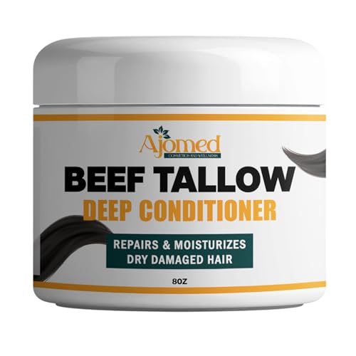 AJOMED Tallow Deep Conditioner | Hair Treatment for Dry & Damaged Hair | Handmade hair mask - Detangler- Anti-Frizz dreadlock hair moisturizer-Split Ends Hair Care for Dry Thin Fine Hair