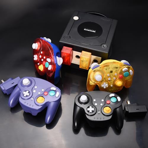 Image of Wireless GameCube Controller for NGC Console, 2.4 GHz Reciever Clear Yellow | (Built-in Vibration) (Rechargeable) (Analog Triggers / Stick) (Plug and Play)