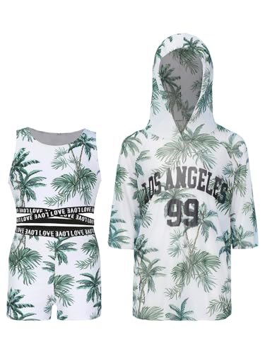 Moily Big Girls 3 Pcs Bathing Suits Floral Short Sleeve Hoodie Swim Shirts Tankini Top with Shorts2
