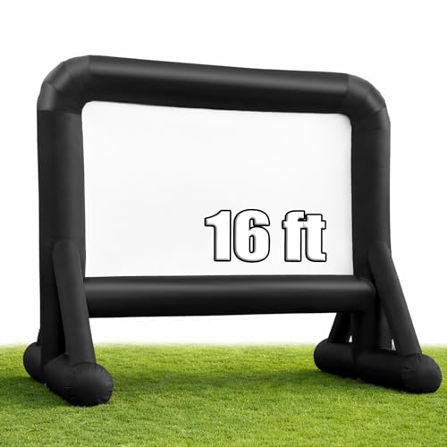 Image of 16 FT Inflatable Projector Screen for Outdoor Movies - Easy Setup Blow-Up Screen with Quiet Fan for Outdoor Movie Nights, Backyard Events, and Parties (Dual Support)