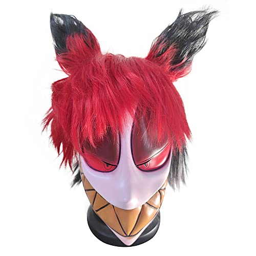 SHIJURDIN Alastor Latex Mask Halloween Masquerade Cosplay Half face Mask Accessories (mask + wig)