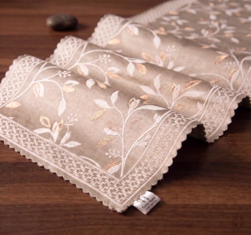 Image of Premium Embroidered Dining Table Runner 6 Seater | Washable Heat Resistant Fabric | Cotton-Silk Blend | Fits 4 & 8 Seater Dining Table | Centre Table Decor | 13 x 72 Inch | Beige