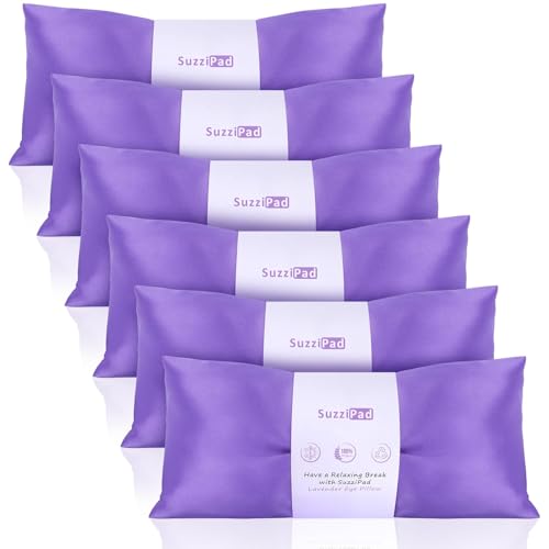 SuzziPad Lavender Eye Pillows for Relaxation with Aromatherapy Weighted Mask for Sleeping Hot & Cold Therapy Compress for Dry Eyes Yoga Meditation Pillow Purple 6 Packs