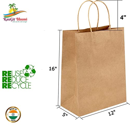 Image of RanGit Bhumi Gift Bags- 10pcs Large Brown Paper Bags for Shopping Retail Paper Carry Bags, Party Favor Return Gifting Covers, Disposable Recyclable Eco Friendly (12x5x16 in Brown, 10 pack)