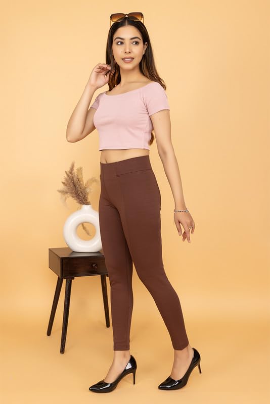 Image of Mlada Slim Fit Jeggings with Elastic Waist Band for Women Office Work Formal Wear Trousers Stretch Cotton Knit High Waist Skinny Fit Jeggings Lycra Pants Travel Comfort Jeggings