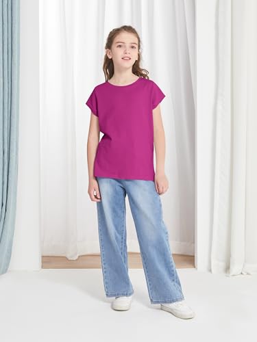 4 Pack Girls Shirts Cotton T Shirts Kids Crew Neck Tops Summer Short Sleeve Tees for Girls 2-18 Years4