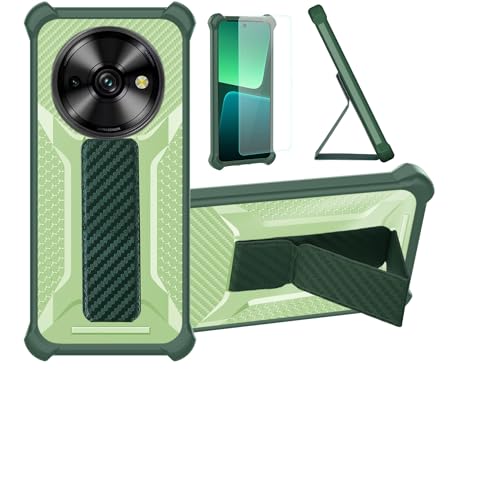 Case Compatible for Oukitel C59 Phone Case Stand Cover [with 1* TempeGreen Glass Screen Protector] Hybrid Case [Folding Support 