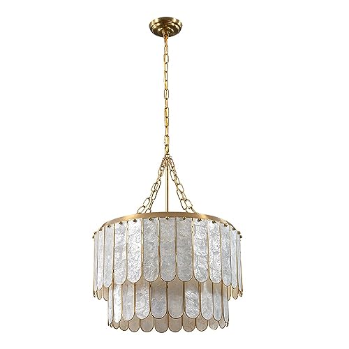 Weibath 5-Light Chandelier Shell 2 Tiered Faceted Gold Chandeliers for Dining Room Modern Pendant Lighting - Image 6