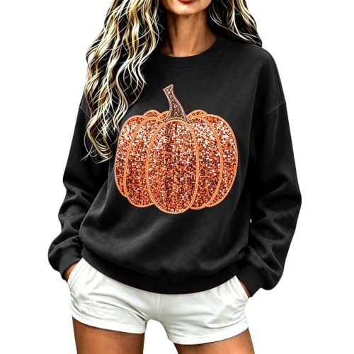 Pumpkin Sweatshirt Women Sequin Oversized Crewneck Halloween Sweatshirts - image 1