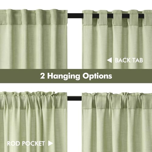 MIULEE Sage Green Kitchen Curtains 36 Inch Length 2 Panels, Soft Thick Linen Textured Semi Sheer Light Filtering Short Cafe Tier Curtains for Small Half Window Bathroom Laundry Back Tab Rod Pocket