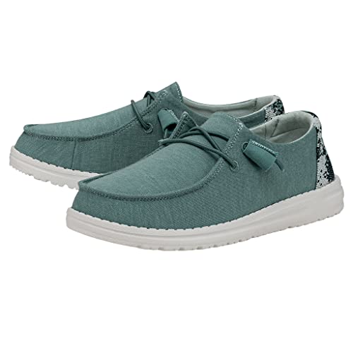 Image of HEYDUDE Women's Wendy Stretch Fleece Sea Blue Size 7 | Women's Shoes | Women's Slip On Shoes | Comfortable & Light-Weight