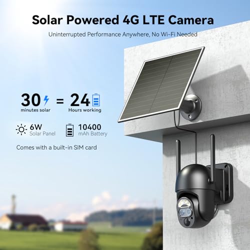 SEHMUA 4G LTE Dual Lens Cellular Security Camera, 12X Hybrid Zoom, No WiFi Needed Outdoor Surveillance, Solar Powered, 2K Color Night Vision, 360° View, Built-in SIM Card, IP65 - Image 6