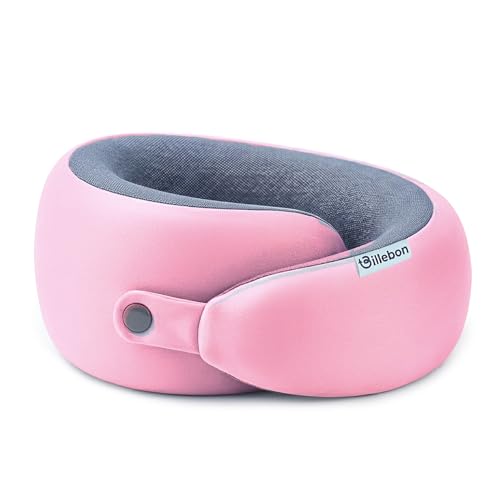 Image of Billebon Memory Foam Neck Pillow, Snake Shape Travel Pillow with Snap Button, Neck Pillow for Travelling & Flight Travel, Ergonomic Support for Comfort & Pain Relief(Pink Single)