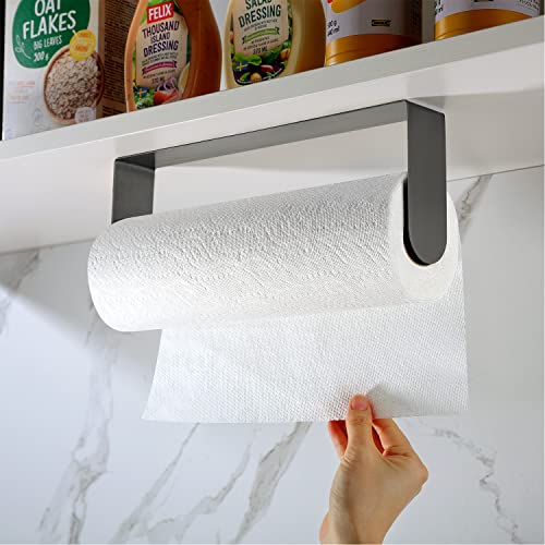 Zunto Adhesive Paper Towel Holder - Under Cabinet Paper Towel Holders - For Kitchen, Stainless Steel Hanging Paper Towel Rolls(Grey) #TOP4