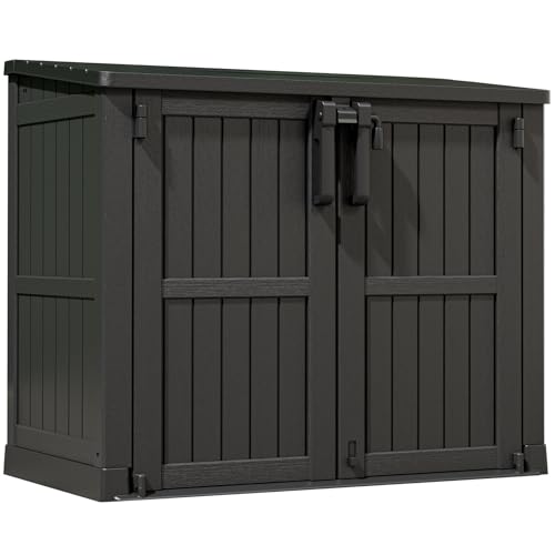LHBcraft Outdoor Storage Cabinet 37 Cu Ft with Lockable Doors, Portable Horizontal Resin Storage Shed -Easy to Assemble, Waterproof Outdoor Storage Box for Backyards,Patios Black