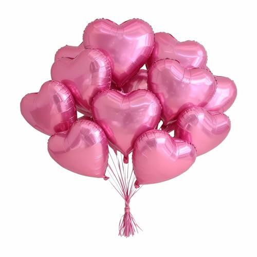 Geettcaifu 12 Pcs 18 Inch Pink Heart Foil Balloons Mylar Love Heart Helium Balloons for Wedding Birthday Party Valentines Day Engagement Anniversary Party Baby Shower Decorations