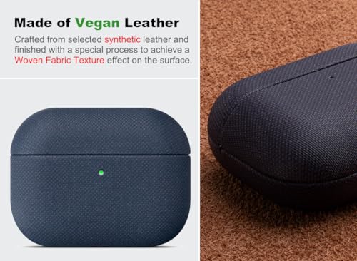 Image of Haobobro Handmade Case - for AirPods Pro 3 Case Cover - Premium Vegan Leather with Woven Fabric Texture, Wireless Charging Compatible, Drop Protective Hard Cover for AirPods Pro 3rd Generation - Blue
