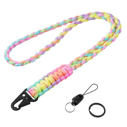 Vicloon Paracord Neck Lanyard with Metal Key Rings and Phone Ring Strap for ID Badge Holder Keys (Multicolor)