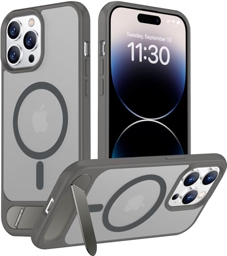 Image of Magnetic Compatible with iPhone 14 Pro Max Case, [Built-in Invisible Kickstand][Compatible with MagSafe] [Military Grade Shockproof] Slim Translucent Matte Phone Case for iPhone 14 Pro Max 6.7 inch