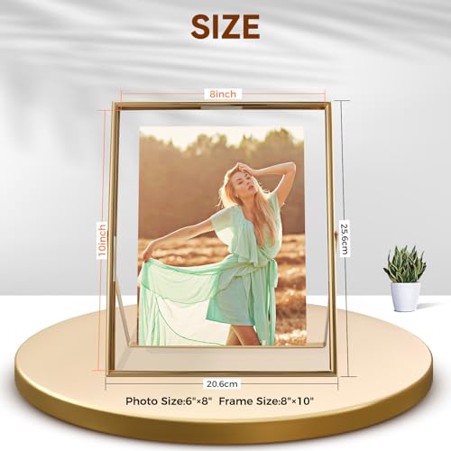 AhaGo Gold Floating Frame (8x10 inches, Vertical), Picture 7x9, 6x8, 5x7, Desktop Frame, Elegant Gift for Mother's Day, Wedding, Home and Office Decoration