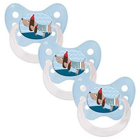 Dentistar Silicone Soother for Newborn - Set of 3 - Size 1 for 0-6 Months - Tooth and Jaw Friendly Dummy with Orthodontic Dental Step - BPA-Free Baby Essentials - Made in Germany | Dachshund Cover