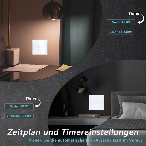 TAWOIA Smart Alexa Lichtschalter (Neutralleiter erforderlich), Wlan Lichtschalter mit Glasscheibe, Sprachsteuerung für Alexa, kompatibel mit Smart Life und Tuya App 3Fach 1Weg Weiß