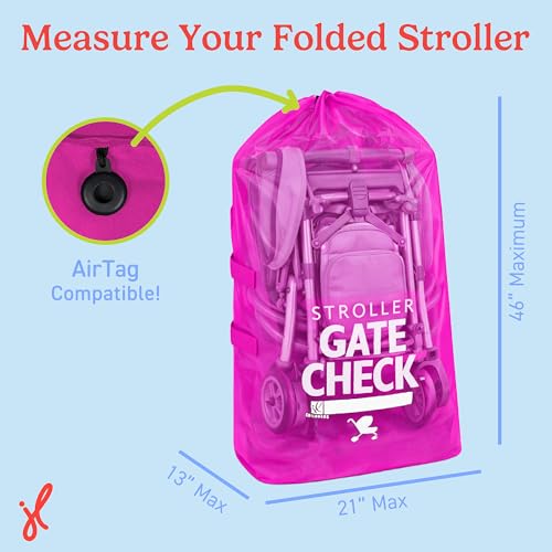 Image of J.L. Childress Gate Check Bag for Single & Some Double Strollers - Travel Bag for Airplane, Fits Most Standard Baby Strollers, Airport Accessories Gate Check, Flying Essentials - Neon Pink