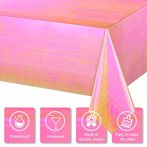 3 Pcs Iridescent Plastic Tablecloths Shiny Disposable Laser Rainbow Rectangle Table Covers Holographic Foil Metallic Tablecloth Iridescent Party Decorations Birthday Bridal Wedding Christmas 54"X108" #TOP2