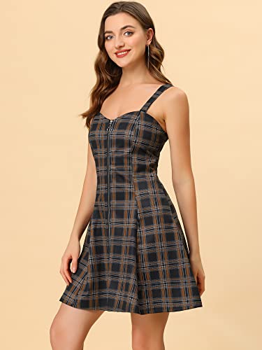 Image of Allegra K Women's Plaid Tube Dress Zip Up Strap Sleeveless Party Mini A-Line Dress