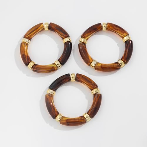 3PCS Chunky Acrylic Bangle Bracelets for Women Stackable Resin Stretch Bracelets Resin BambooTube Bangle Stack Strentchy Acrylic Bracelet Wristband Jewelry Set2