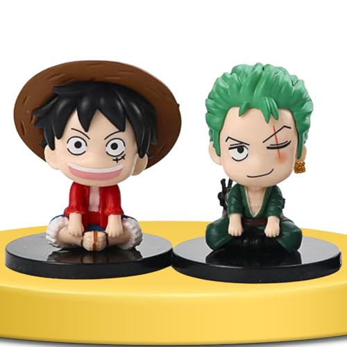 Image of Blue Aura Luffy Zoro Action Figure Set of 2 Height -7.5cm | Random Set of 2 | Multicolour PVC | Luffy - Zorro Smile