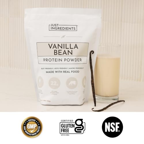 Image of JUST INGREDIENTS Vanilla Bean Protein Powder - Grass-Fed Whey Blend, Organic, Gluten Free, Dairy Free, Soy Free - 15 Servings, 22g Protein