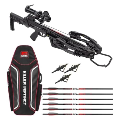 Killer Instinct Vital X 430 Elite Crossbow Archery Kit Speed Ring Scope Bundle with Narrow Crossbow Case, Hypr 20-Inch Crossbow Bolts (6-Pack), and Broadheads (3-Pack) (4 Items) Cover