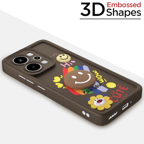 Image of Pikkme Back Cover for Realme P4 Power 5G | Soft Silicone| Cute Rainbow Smile & 3D Cartoon Flower Design | Shockproof Raised Camera Protection Bumper Case (Brown)