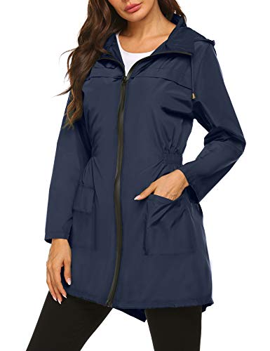 Besshopie Waterproof Rain Jacket Women Packable Lightweight Hooded Outdoor Hiking Long Rain Jacket
