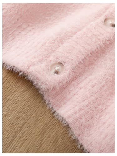 SHENHE Girl's V Neck Button Down Long Sleeve Fuzzy Cardigan Casual Cute Sweater Top3