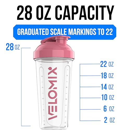 Image of VELOMIX 6 Pack 28 oz Protein Shaker Bottle for Mixes - 6 Wire Whisk Balls | Leak Proof Cups for Supplements | BPA-Free Gym & Fitness (Muted Clarity)