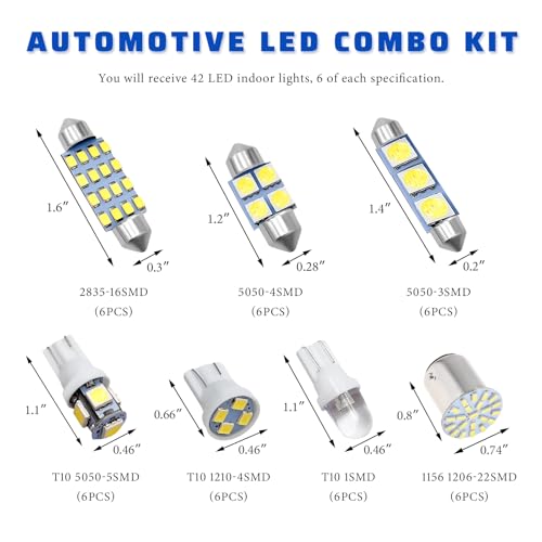 Kit de 42 luces LED interiores para auto 6000K T10 y más miniatura 2