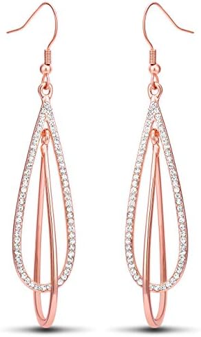 YEEVAA Earrings for Women Dangling Rose Gold Plated Crystal Drop Dangle Earrings Double Elliptical Teardrops Jewelry Gift for Women Girls Wedding/Anniversary/Birthday Gift