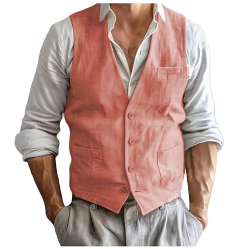 Mens Linen Vest Business Casual V Neck Suit Vest Groom Summer Beach Wedding Party Waistcoat3
