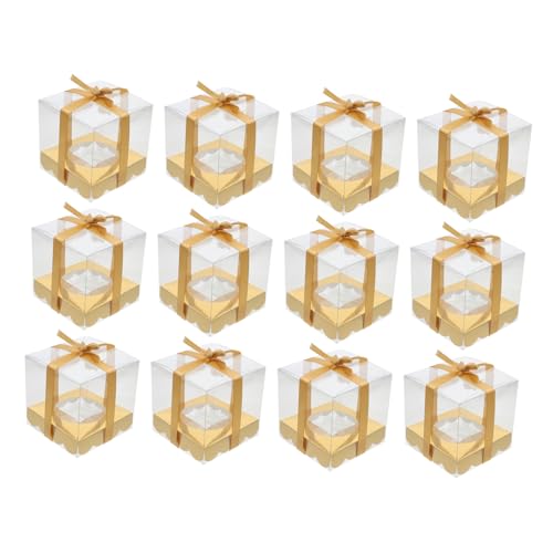 BUGUUYO 12Pcs Transparent Cake Boxes Plastic Packaging for Cupcakes Desserts and Bakery Treats Easy Assembly Skid Base for Parties and