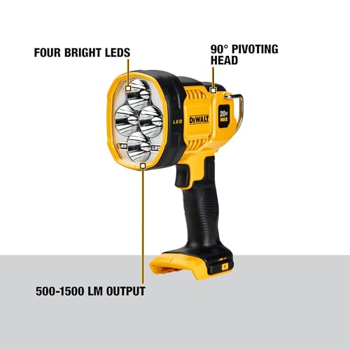 DEWALT 20V MAX LED Work Light, Handheld Spotlight with 508 Yard Distance, Pivoting Head, 1500 Lumens, Cordless, Battery Not Included (DCL043)
