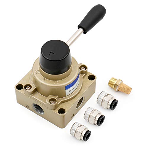 Baomain Rotary Lever Hand Valve HV03 PT3/8 3 Position 4 Way Pneumatic