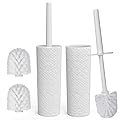 Topsky Toilet Brush & Holder Set, 2 Pack Plastic Round Barrel Loo Brush with 2 Replacement Heads, Durable for Bathroom, White