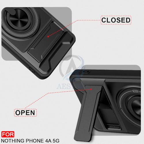 Image of AESTMO Nothing Phone 4A 5G Back Cover | Armor Camera Slider 360 Degree Rotating Finger Ring Holder Case with Bracket Stand & Camera Protection Back Case Cover for Nothing Phone 4A 5G (Black)